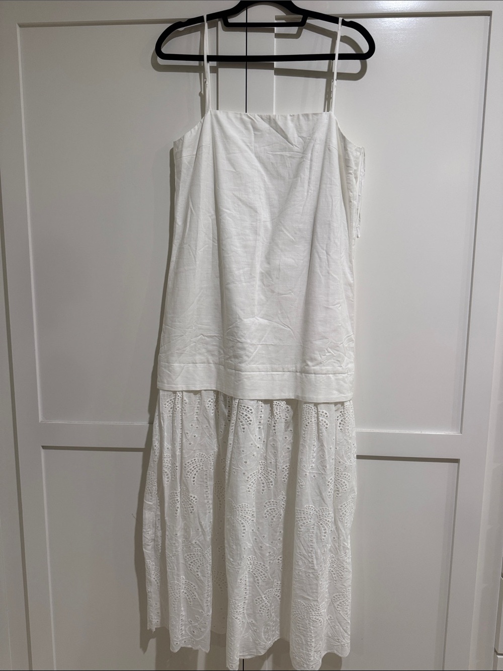 Women’s White Eyelet Tiered Maxi Dress with Spaghetti Straps